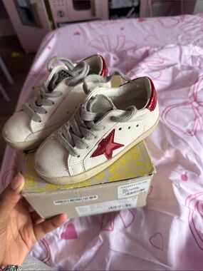 Golden Goose Kids White Leather Sneakers with Red Star and Heel Tab